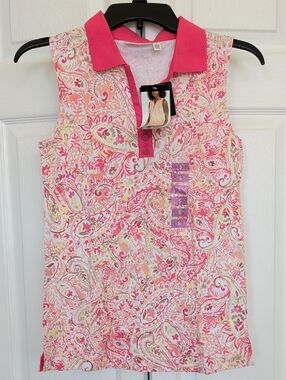 Rafaella Pink Paisley Polo with Coral Accents